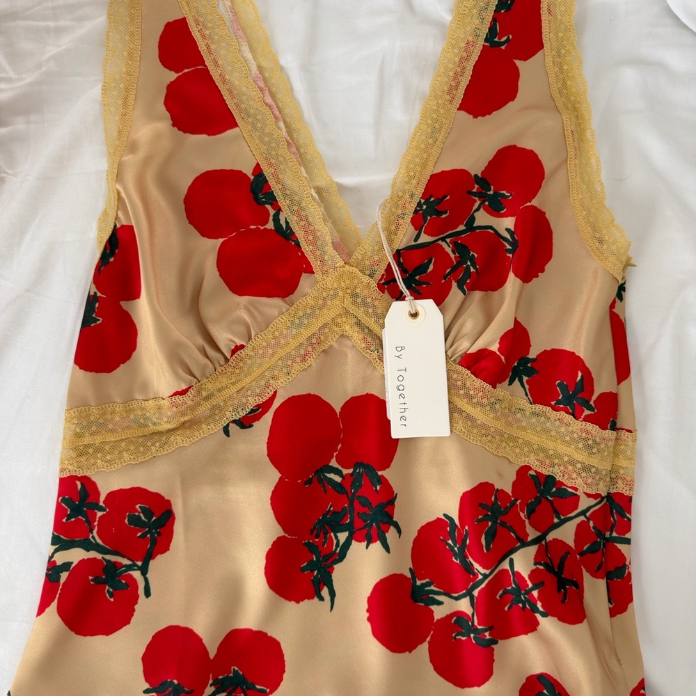 By Together Beige Tank Top with Red Floral Print